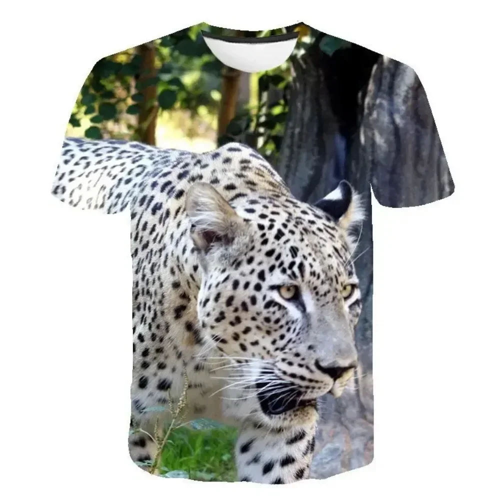 

Summer Personality Animal Tiger/Leopard Graphic Men's T-shirt 3d HD Printing Comfortable Large Silhouette O Collar Short Sleeve