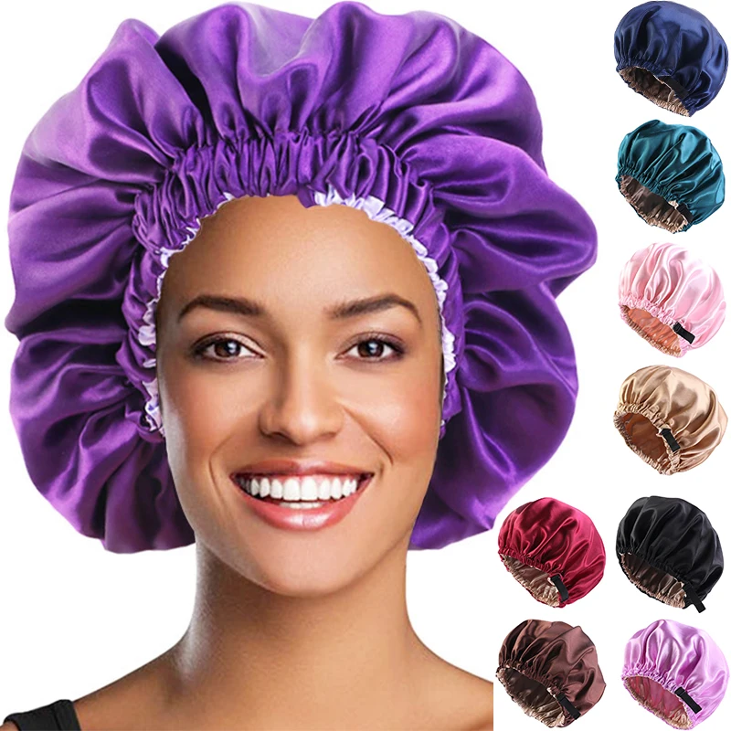 Elastic Silk Shower Caps Head Satin Night Sleep Caps Unisex