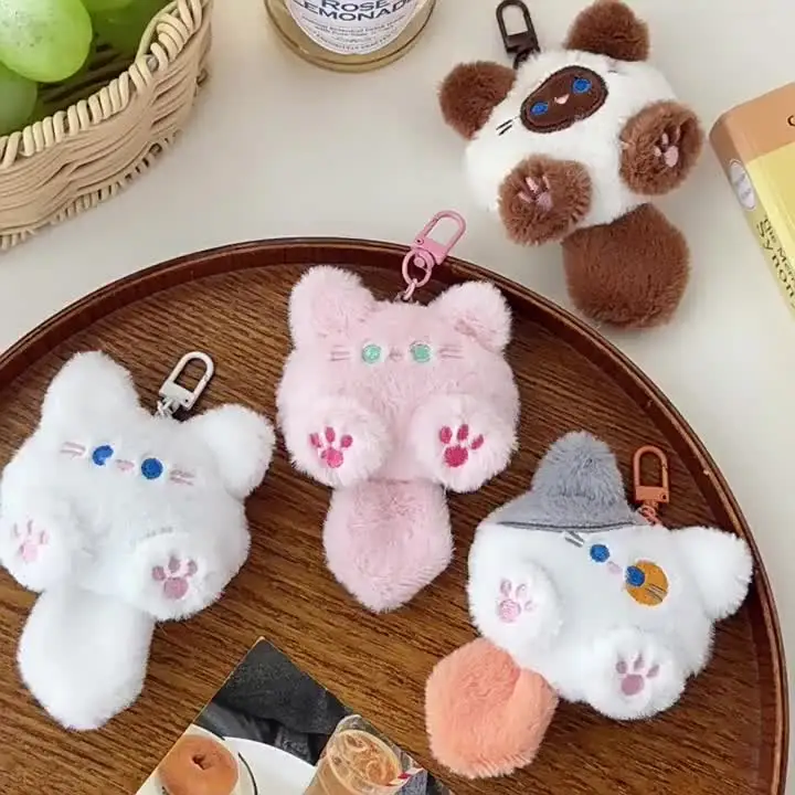 Générique Cute Cat Keychain, Plush Animal Bag Charm Pendant, Soft