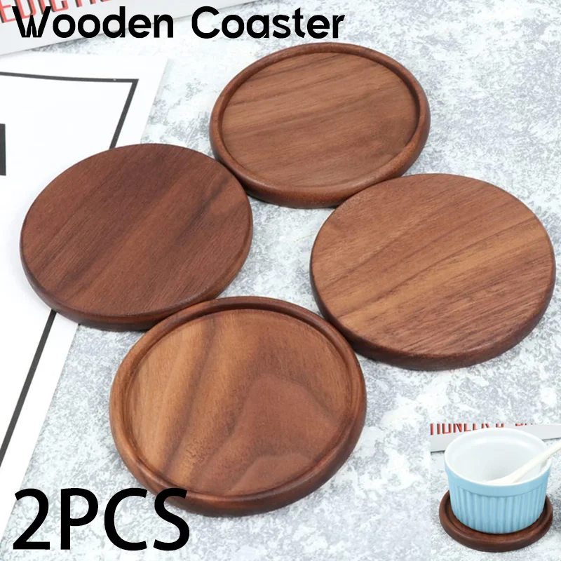 2PCS/Lot 8.8cm Walnut Wooden Coaster Round Square Beech Blank Wood Cup Mat Durable Heat Resistant Tea Coffee Cup Pad Placemats