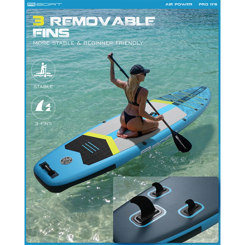 AIBOAT Blue SUP Waterproof Inflatable Paddle Board 11'6''x35''x6'' Adult Standing Style Aquatic Fishing With Accessories SUB 6