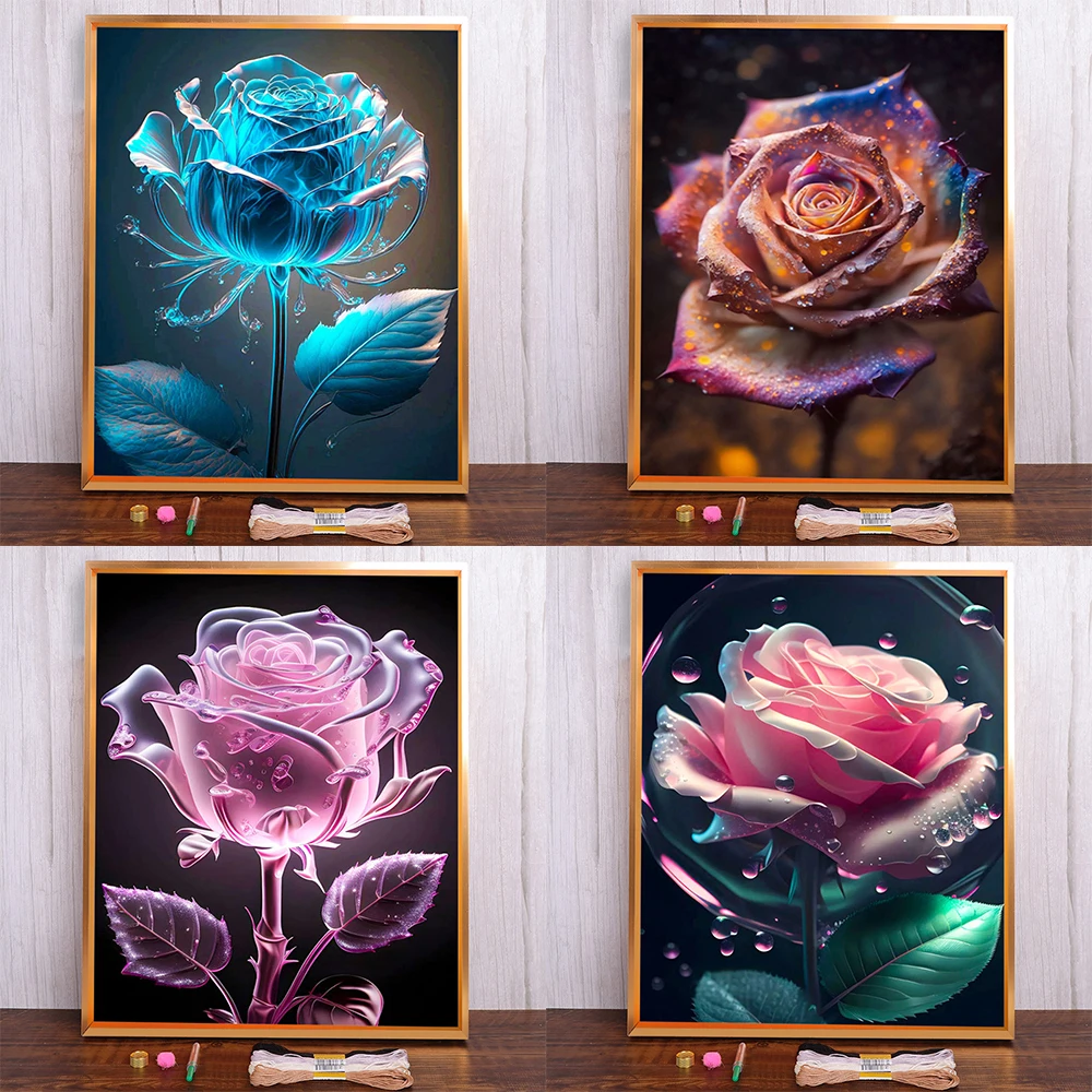 Blumen Rose vorgedrucktes Kreuzstich-Set DIY Stickerei DMC-Fäden Handarbeiten Handwerk Hobby Malerei Verkauf für Erwachsene gestempelt