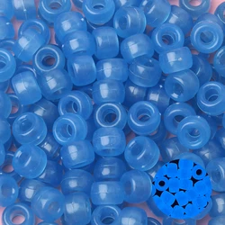 Set of 100 Luminous Acrylic Pony Beads - Large Hole Spacer Beads for DIY Crafts, Jewelry, Bracelets, and Hair Accessories (Blue)