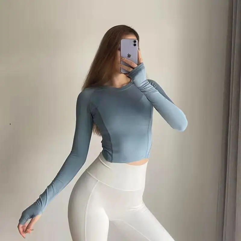 New Shirt Long Sleeve Thumb Hole Gym Running T-Shirt Female White Sports Top Tight Quick-Drying Sport T-Shirt