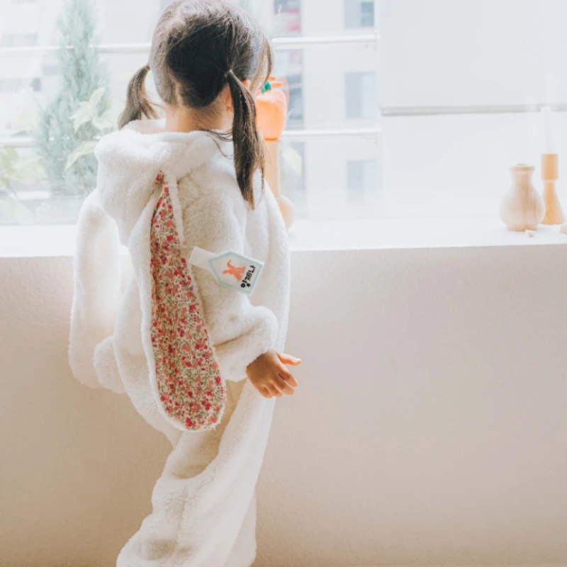 Korean Version of Children Jumpsuit Plush Rabbit Shape Thickened Cartoon Costume Pajamas for Girls Children Pajama Pijama Ni&ntilde;o