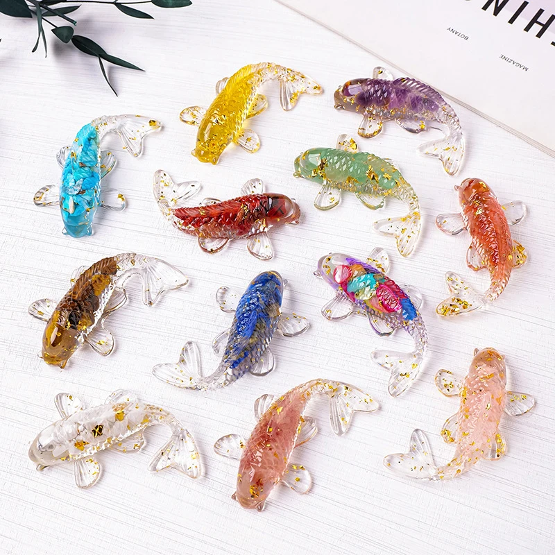 Crystal Stone Gravel Lucky Koi Fish Figurine Resin Mini Quartz Fancy ...