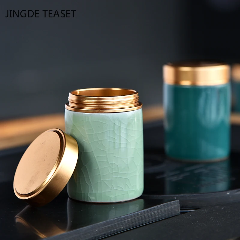 Tea Canister Mini Ceramics Tea Caddy Oolong Tieguanyin Containers Travel Tea Bag Sealed Jar Coffee Powder Canister