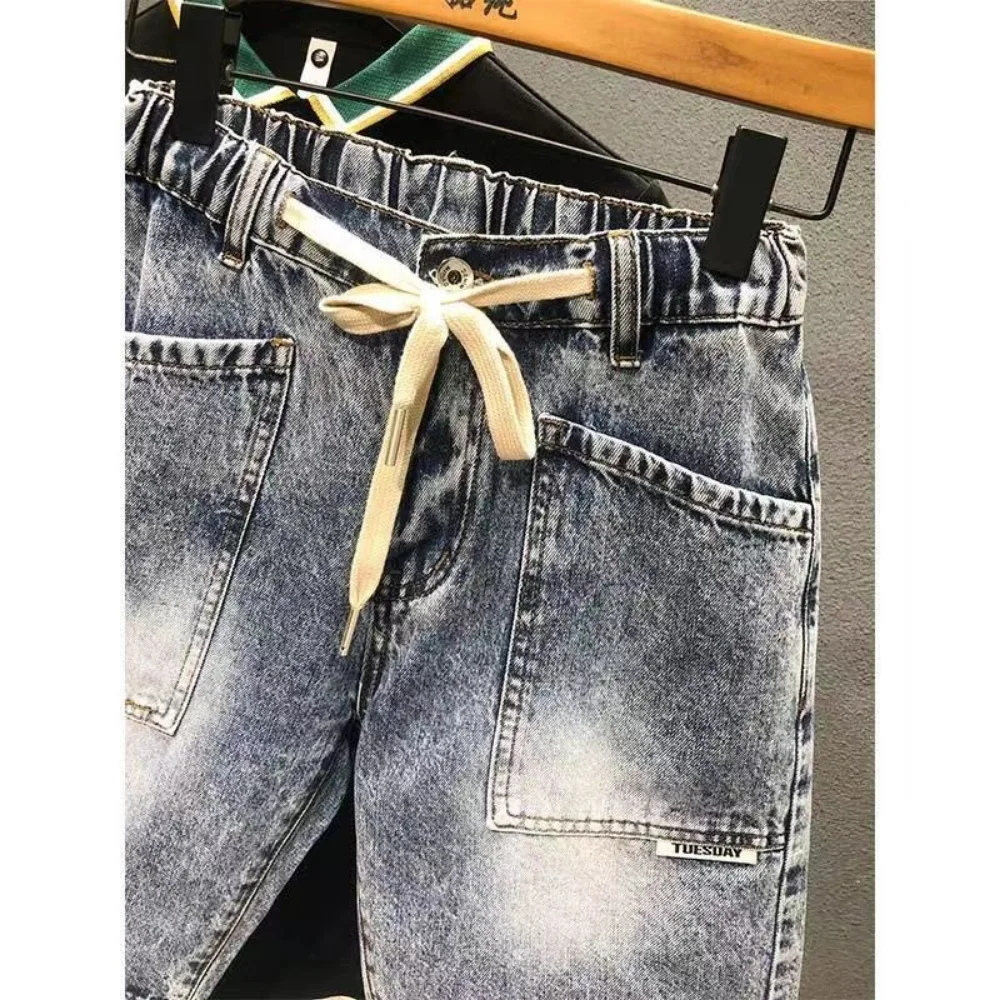 Men's Denim Shorts Long Breeches Male Jeans Shorts 2023 Summer Capri Male pants baggy jeans printed jeans men y2k ropa hombre