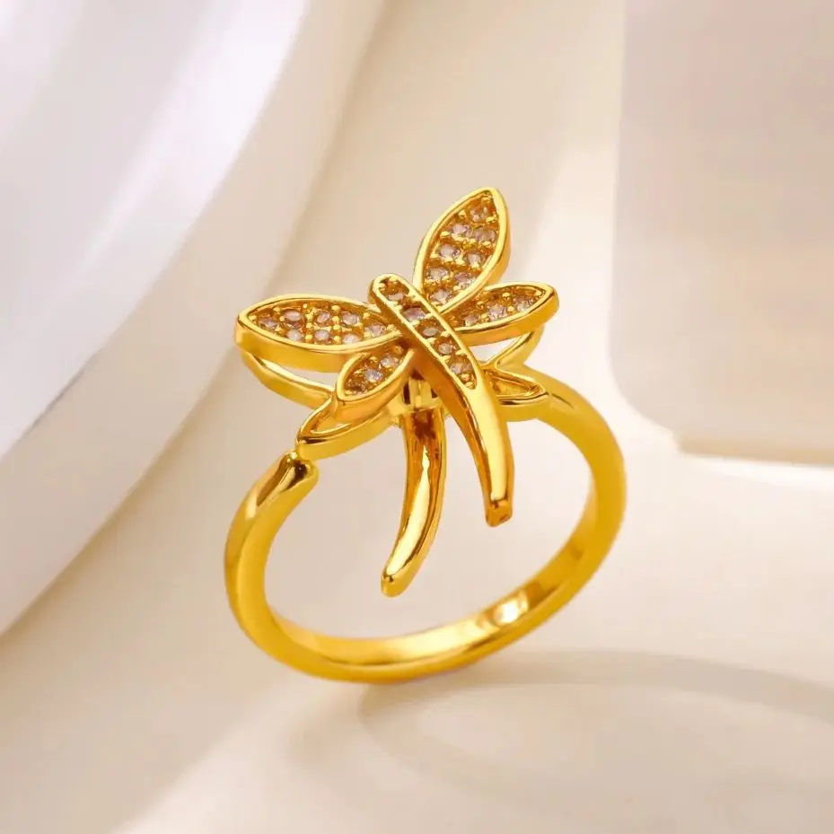 Zircon Rotable Dragonfly Rings For Women