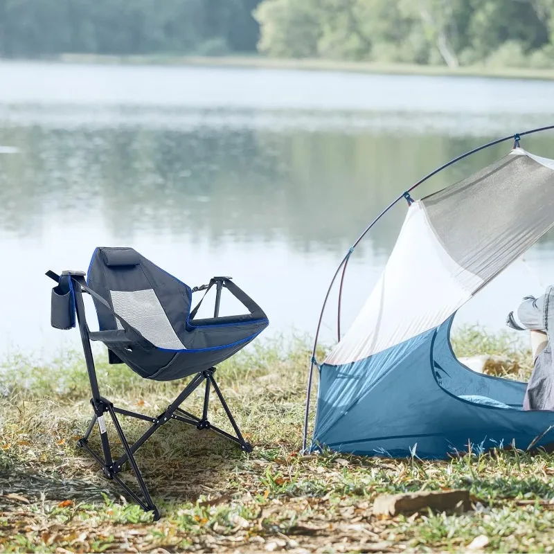 Hammock Camping Chair,Outdoor Swinging Rocking Camping Chair,Folding Adjustable Back Portable Chairs for Patio,Supports 300LBS