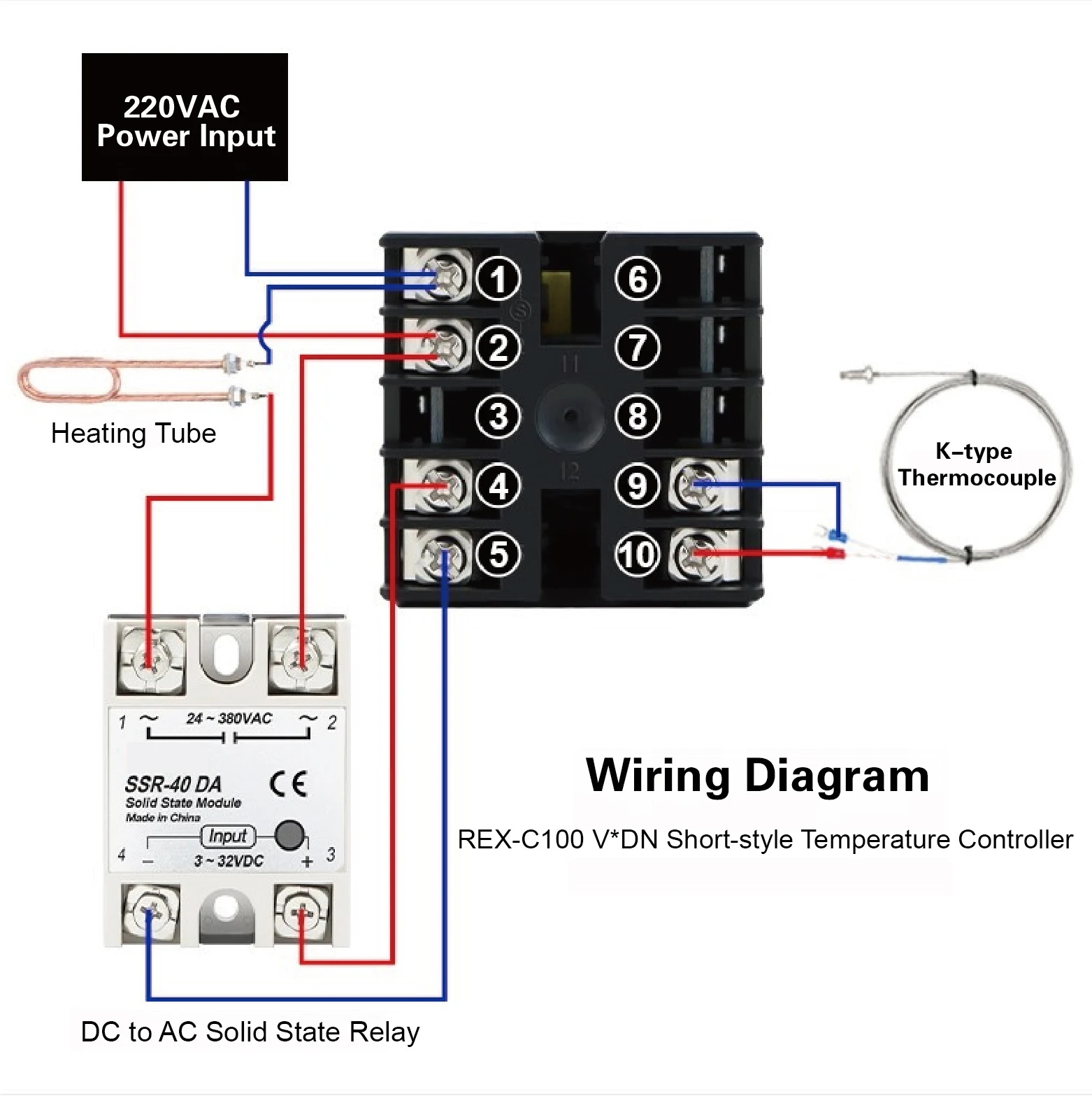REX-C100 Temperature Controller Kit with K Type Thermocouple and 25DA 40DA 60DA