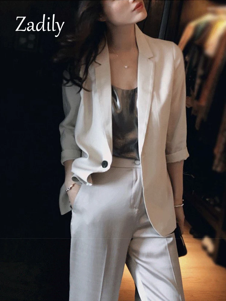 

Zadily Korean Style Nine Quarter Sleeve Women Blazer Office Lady Slim Ladies Suit Blazers 2022 Autumn Work Female Clothing Coat