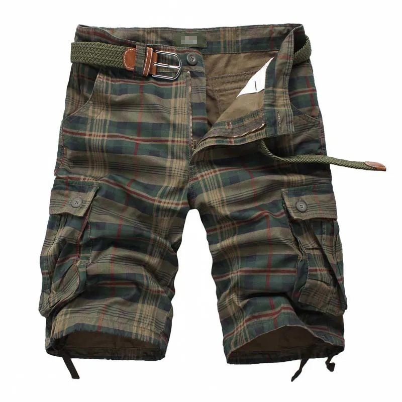Summer Men Cargo Shorts Army Military Tactical Casual Lattice Mens Shorts Multi-Pocket Hunting Fishing Work Male Short Pants
