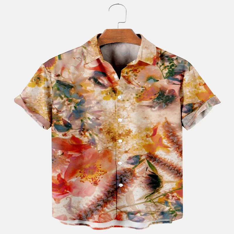 Hawaii Flowers Print Short Sleeve Shirt 3D All Over Printed Hawaiian Shirt for Men and Women Casual Shirt Unisex