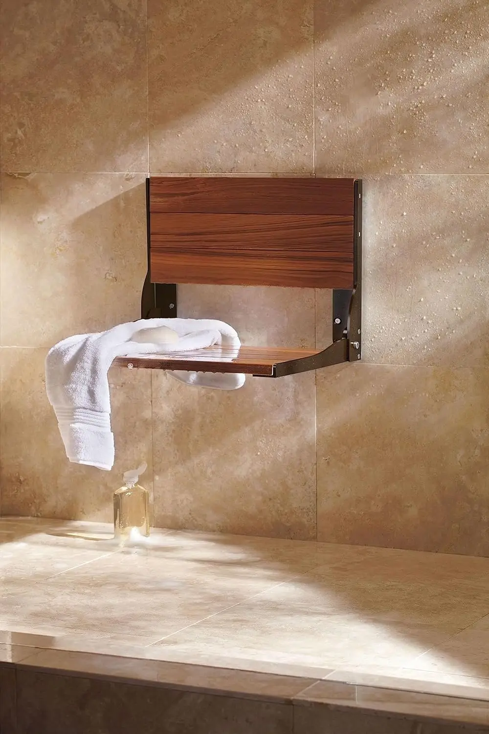 Home Care Wall Mounted Old World Bronze Teak Wood Aluminum Folding Shower Seat, Wall Mounted Shower Chair, DN7110OWB 3