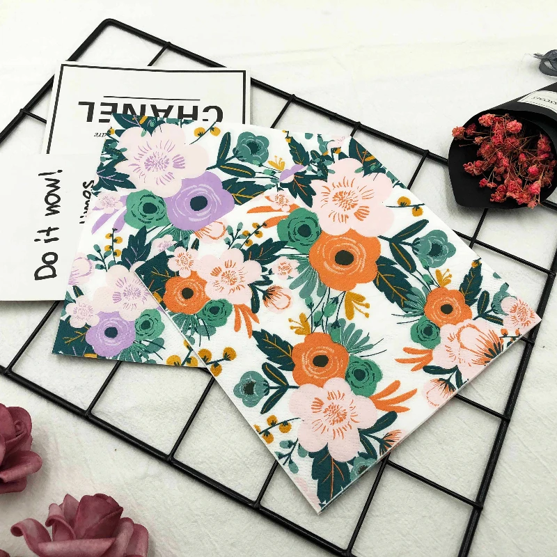 10/20pcs/Pac 2-Ply Colourful Printed Napkins New Floral Flower 2 Colors Creative Folded Napkins Wedding Party Baking Mouthcloths