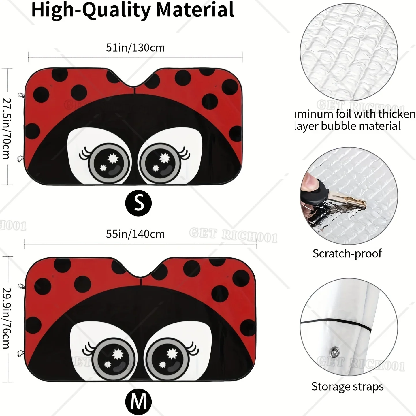Cute Cartoon Ladybug Windshield Sunshade Car Window Sunshade S/M Size Protect Your Car From UV Rays