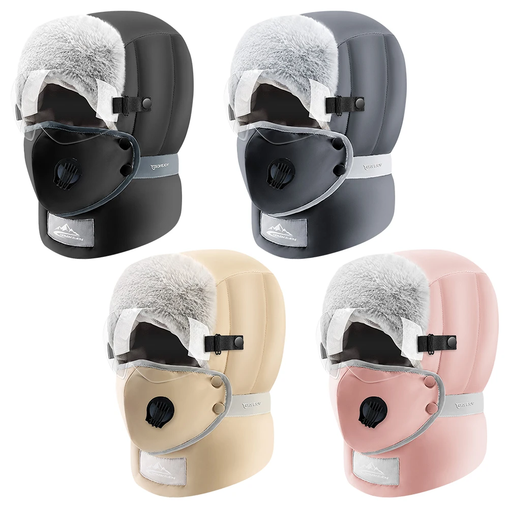 Ski Hat Windproof Winter Skiing Cap with Goggles and Face Mask Ear Protection Hat for Skiing Climbing Cycling
