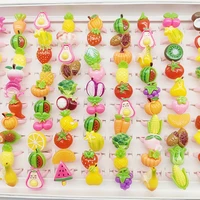 100pcs/Lot Factory Wholesale Open Adjust Child Finger Rings for Party Cosplay Show Resin Jewelry Cute Girls Animal Foods Fruits 2