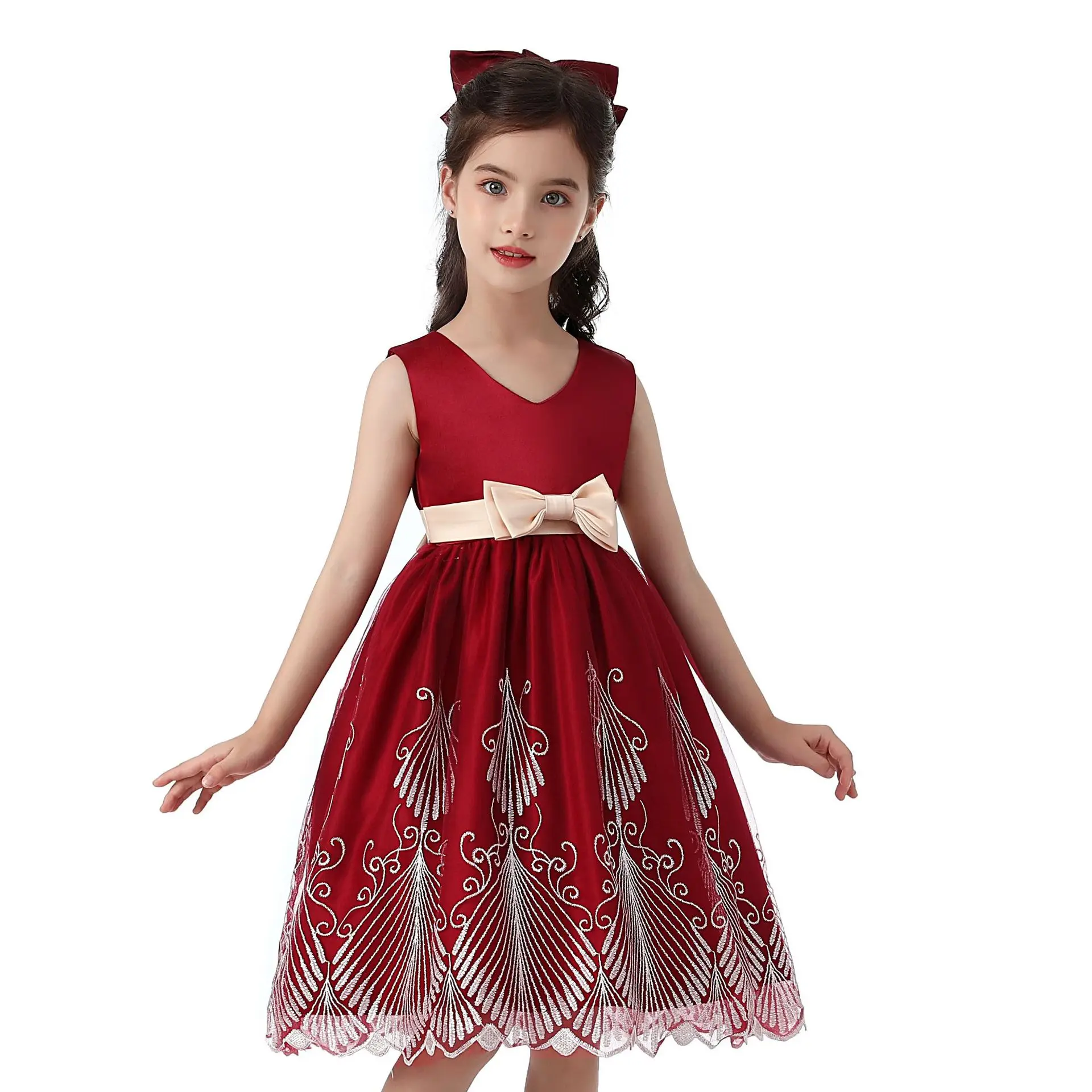 

Elegant New Children's Dress Piano Catwalk Princess Dress Lace Embroidered Girls Festival Party Baby Clothing Dress