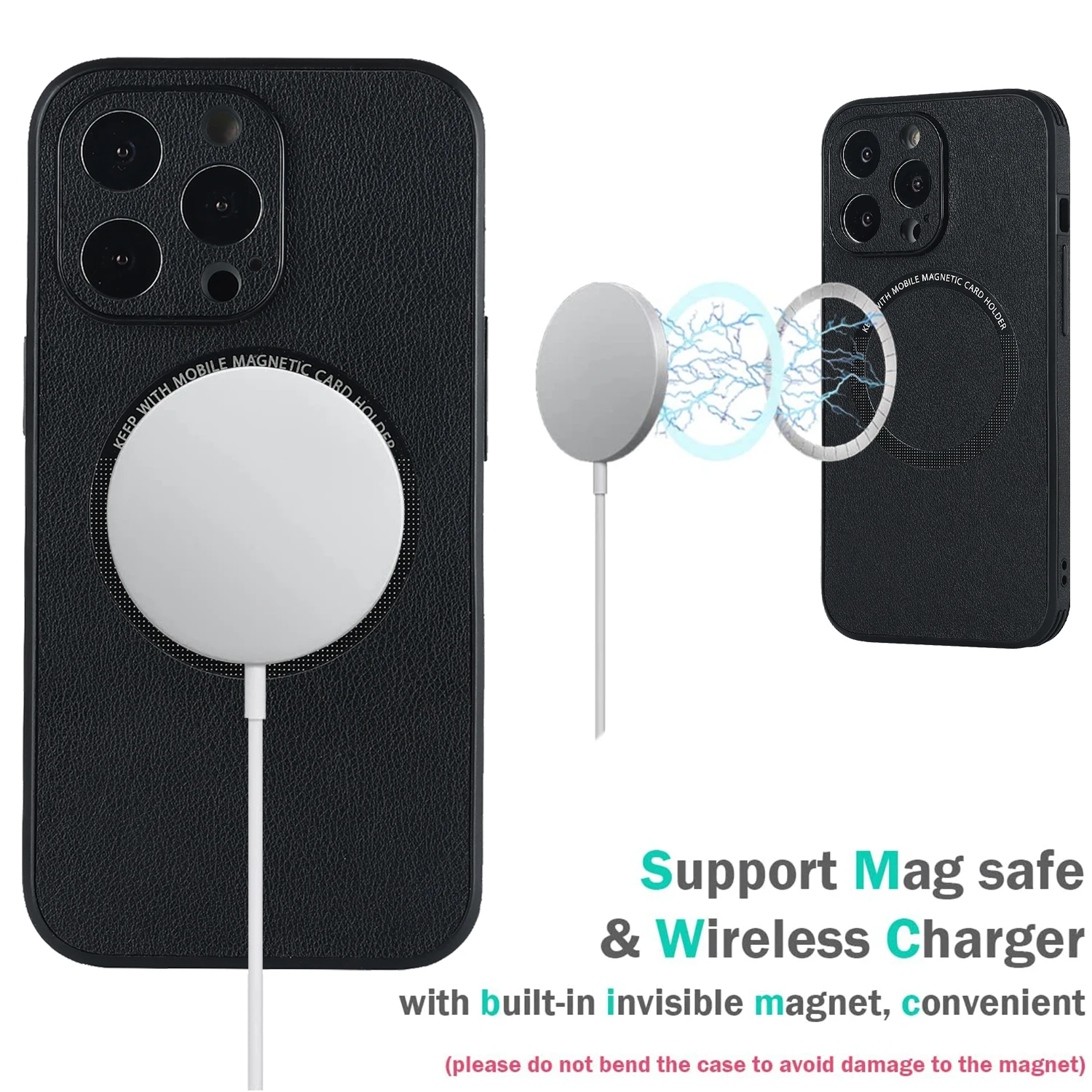 Luxury Leather MagSafe Wireless Charging Case - Soft Square Magnetic Cover
