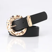 

Fashion Golden Chain Buckle Black White Pink Women's Belt Decorative Jeans Dress Belts Luxury Strap Belt Round Buckle