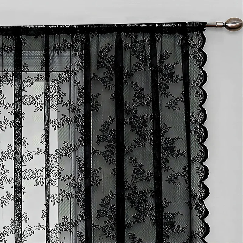 

FF1079 Lace curtain gauze curtain bedroom living room blackout Korean window screen pastoral black lace German curtain