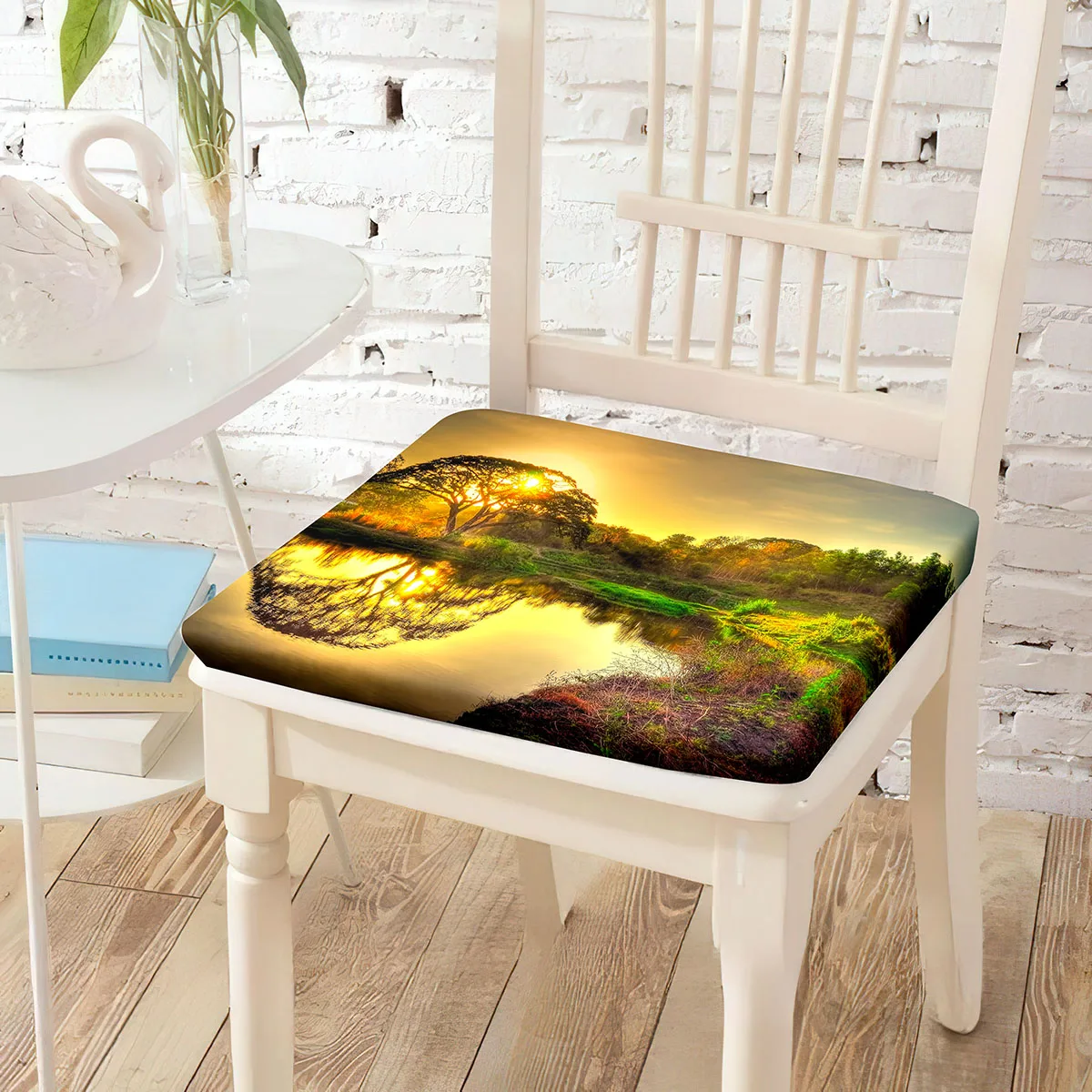 

Подушка для стула с принтом дерева и пруда, мягкая дышащая подушка с невидимой молнией