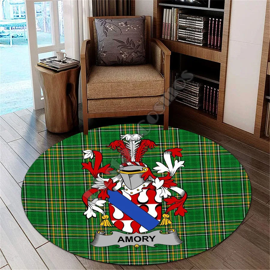 

Amory Ireland Carpet - Premium Round Rug - Irish National Tartan 3D printed Non-slip Mat Dining Living Room Soft Bedroom Carpet