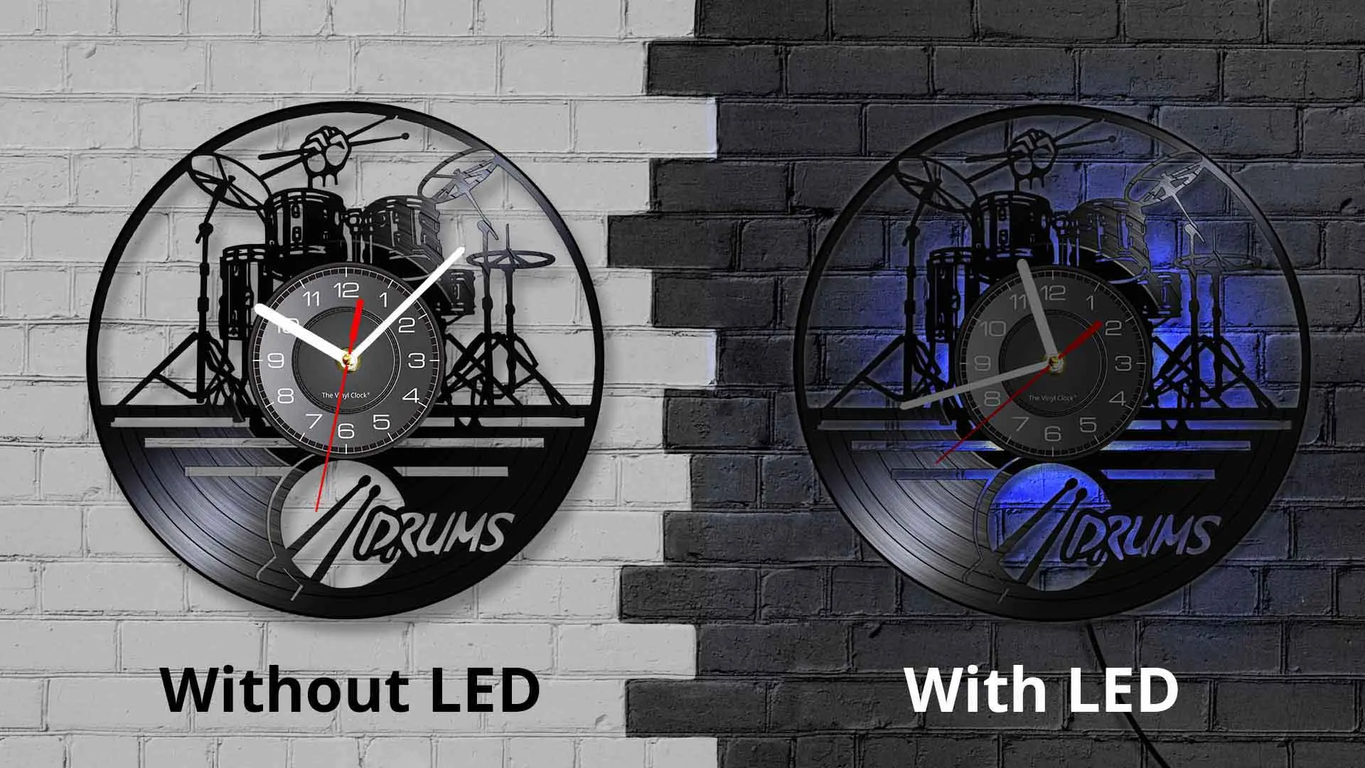 Drummers Wall Clock Music Instrument Drum Kit Wall Decor Vinyl Record