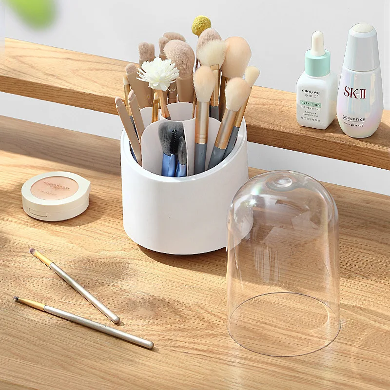 

360° Rotating Makeup Brush Storage Box Portable Desktop Cosmetic Organizer Lipstick Eyebrow Pencil Eye Shadow Brush Holder