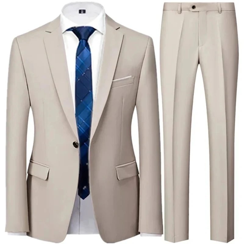 Mens suit spring autumn solid color one button blazers trousers