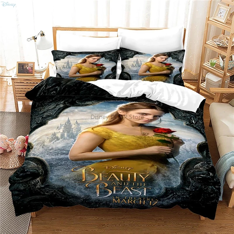 Beauty and The Beast Cartoon Bedding Set Twin Full Queen King Size Comforter Cover Set with Pillowcase Adult Kids Duvet Covers 