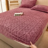 Red Bean Paste Plush Bed Sheet for Winter Warm Bed Cover Twin Queen King Coral Fleece Thick Fitted Sheet Drap Housse 200x220cm 1