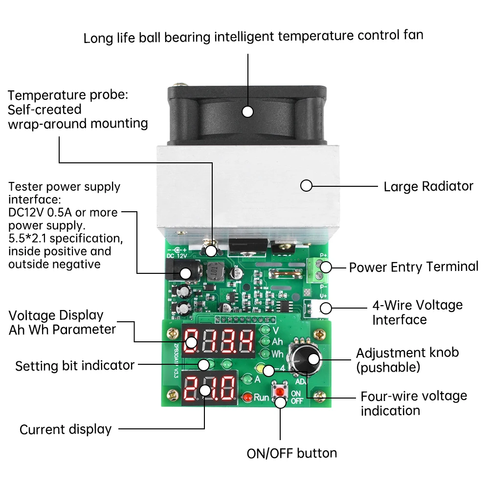 Digital Discharge Capacity Tester Multifunctional Constant Current Electronic Load Discharge Battery Capacity Tester 110W 9.99A 4