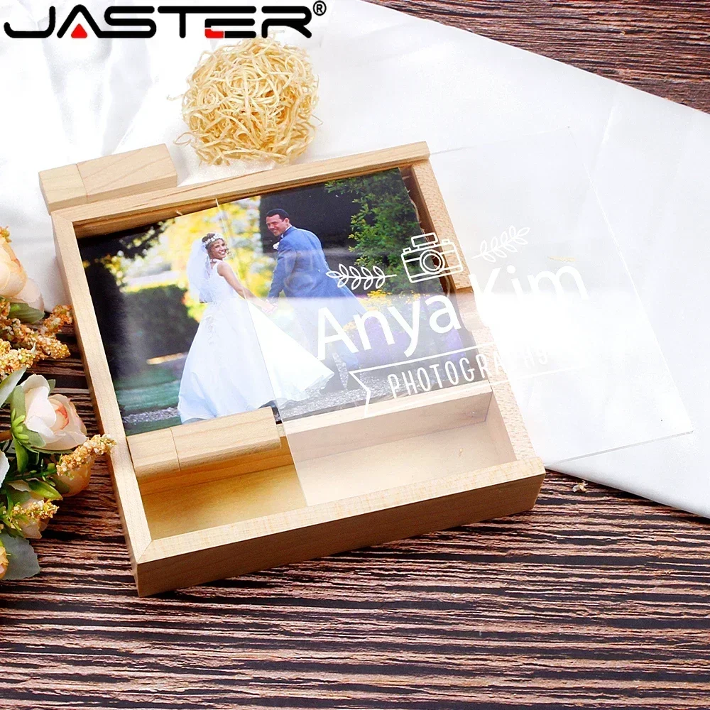 USB Flash Drives 128GB 64GB 32GB 8GB Photo Album Wooden Box Free Custom Logo