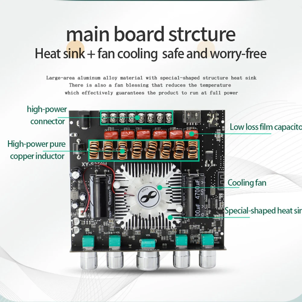 XY-S350H 2.1 channel Bluetooth 5.1 audio power amplifier board 220W*2+350W with 2*TPA3251D2 power amplifier chip + APP control