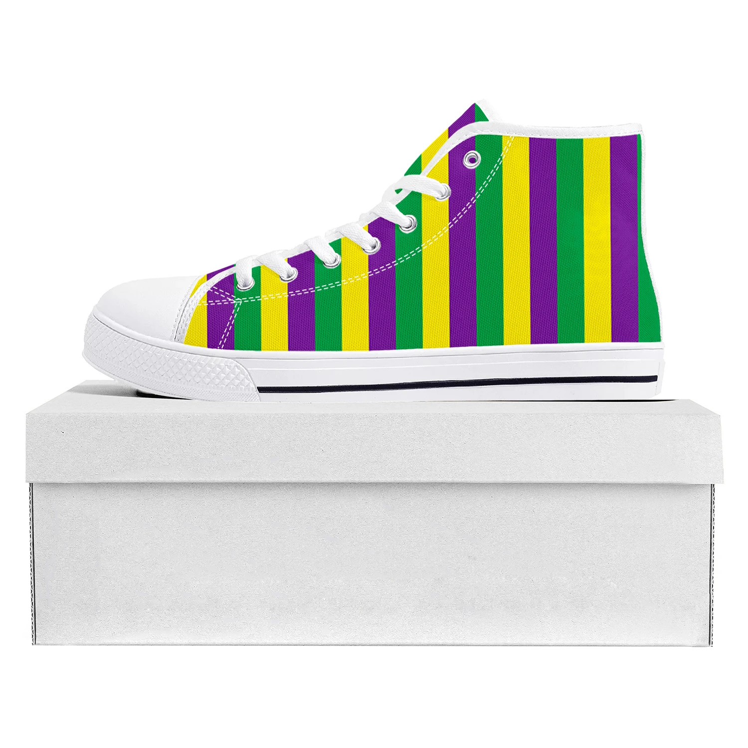 Mardi Gras Stripe High Top High Quality Sneakers Mens Womens Teenager Canvas Sneaker Casual Couple Shoes Custom Made Shoe
