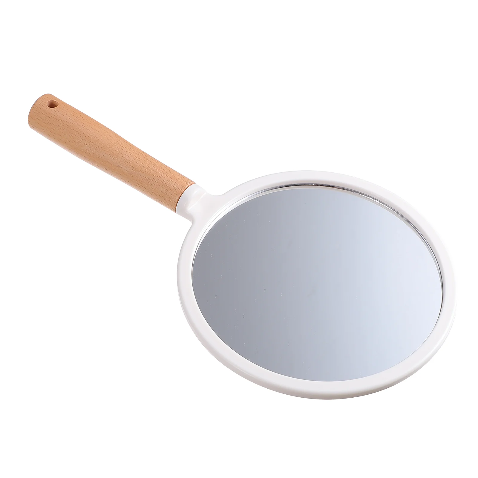 Durable Handheld Mirror Barber Makeup Mirror Wood Handle Care Tool Portable Compact Travel Beauty