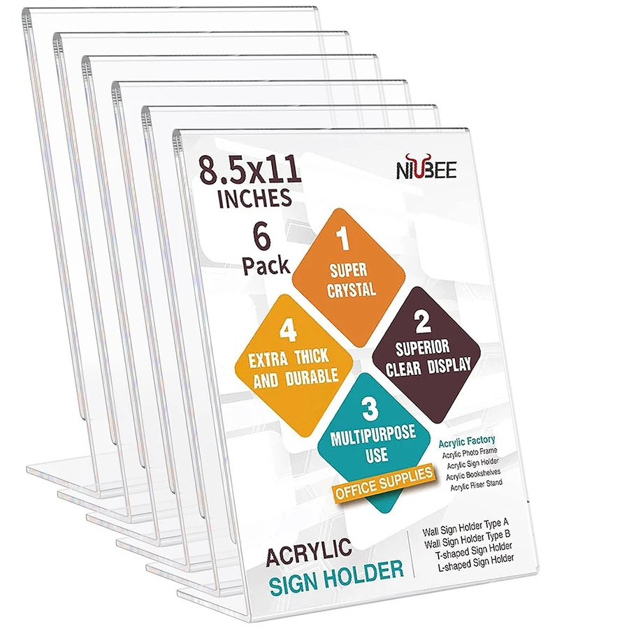 A4 Acrylic display rack information rack brochure color page single-page Desktop Flyer Front Desk Card Holder 6pcs acrylic sign holders