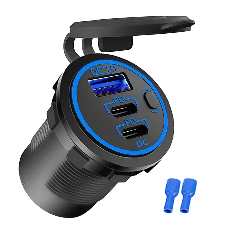 12V USB-Steckdose 58W Dual PD USB-C-Anschluss Quick Charge 3.0 USB-Ladebuchse Wasserdichte Steckdose mit Netzschalter für Auto Boot – Detail 2