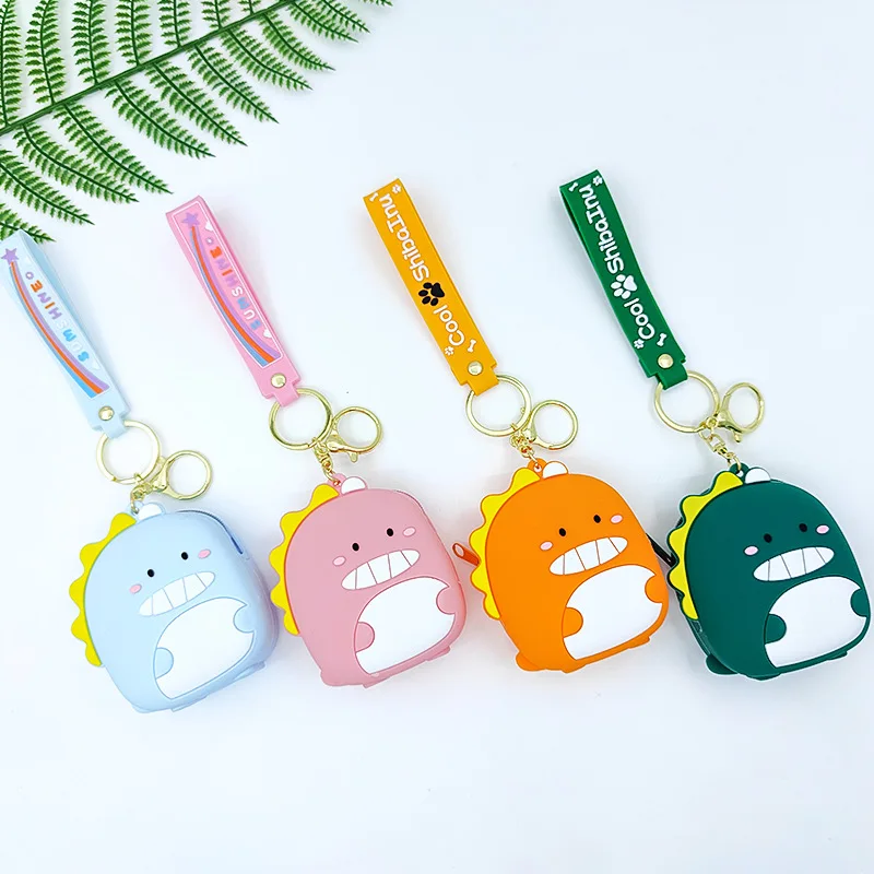 Cute Dinosaur Bag Portable Bucket Coin Purse Silicone Coin Bag Sundries Storage Women's Pendant Keychain