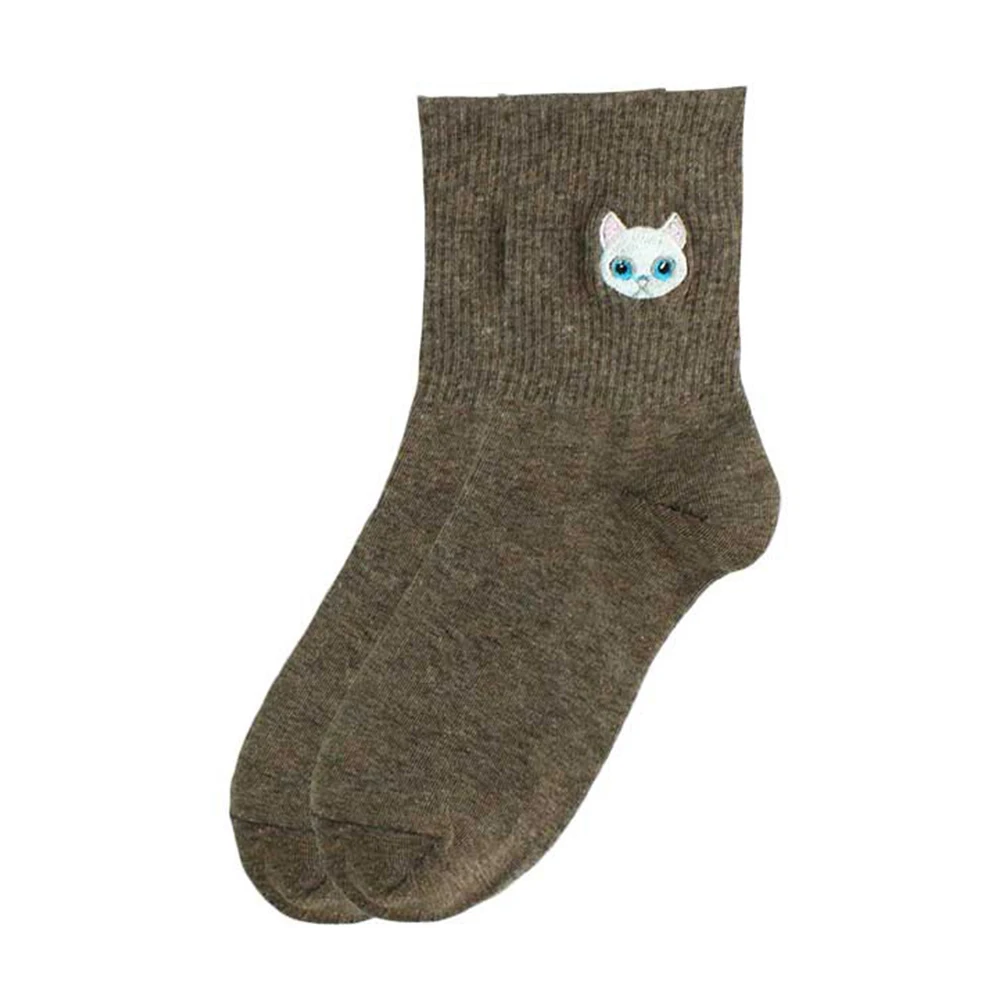 5Pairs Lady Cotton Socks Candy Cartoon Solid Color Harajuku Ins Mid Tube Cat Designer Christmas Cute Comfortable Home Socks Gift