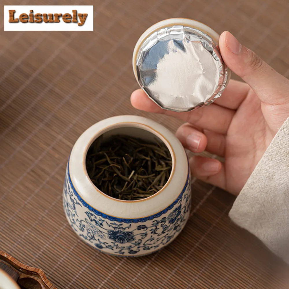 200ml Retro Ru Kiln Blue and White Porcelain Tea Box Organizer Boutique Storage Tank Containers Tea Caddy Teaset Supplies Craft