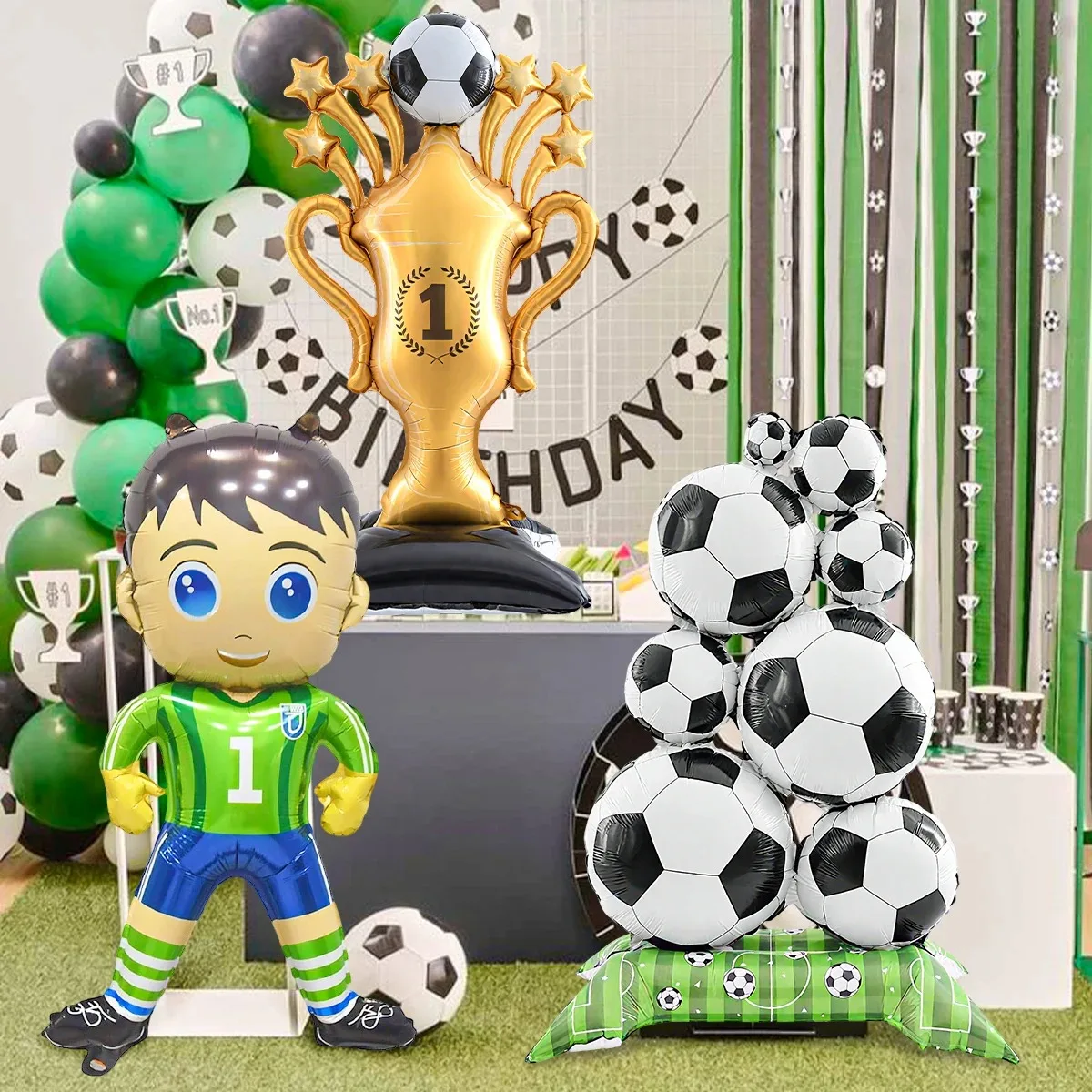 Fußball-Party-Ballonset, Torwart, Fußballtrophäe, Fußballstapel, Fußball-Aluminiumballon für Geburtstagsfeier-Dekoration