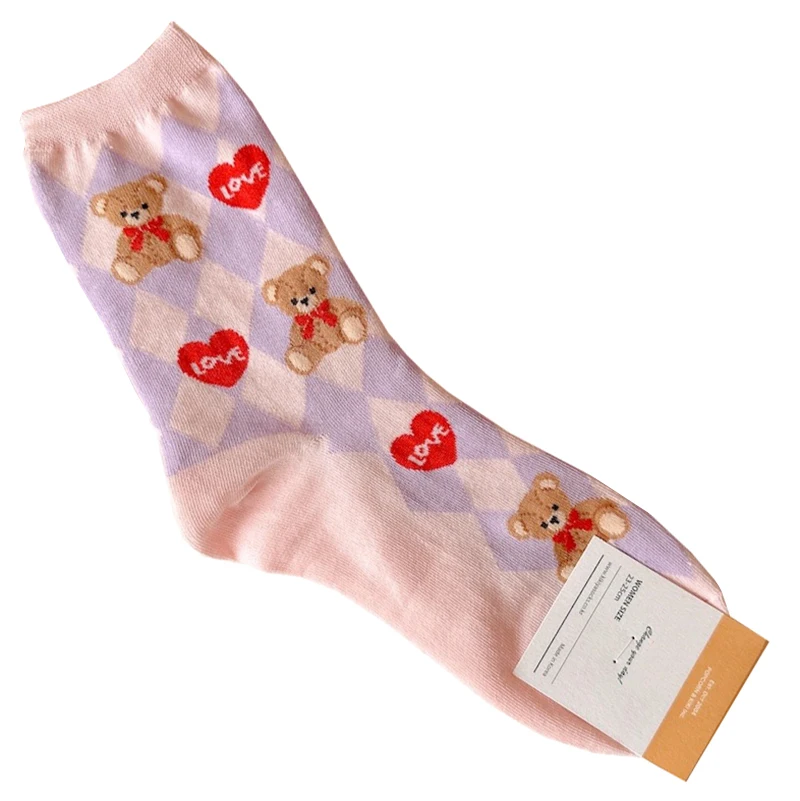 Elegant Lady Bear Women's Cute Cotton Socks - Harajuku Style Novelty Sox, Perfect Christmas Gift