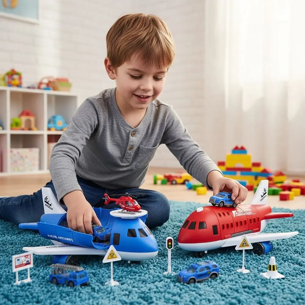 Creative Red Blue Inertia Rail Airplane Deformable Track Random Car Simulation Aircraft Model Plastic Helicopter Track Gift