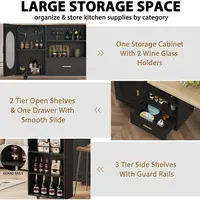 72in Swiveling Kitchen Island with Storage, Seating, and Shelves - Black Oak Mobile Cart for Dining & Home Bar 5