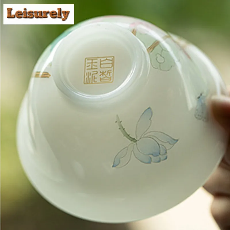 Jade Mud Hand Painted Lotus Gaiwan Retro Tea Tureen Household Tea Bowl With Lid Kit Tea Making Cover Bowl Teaware Collection