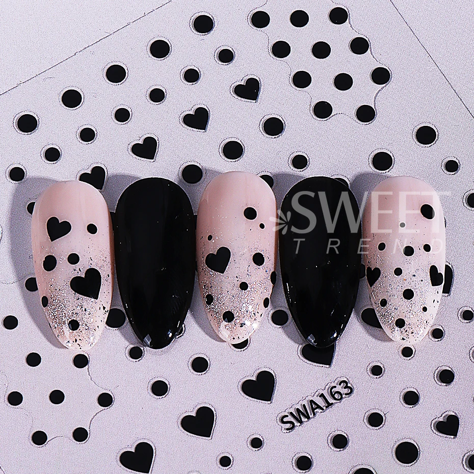 2/3pcs Valentine's Day Love Heart Nail Stickers Black White Peach Heart Dot Nail Decals DIY Romantic Manicure Decoration Sliders